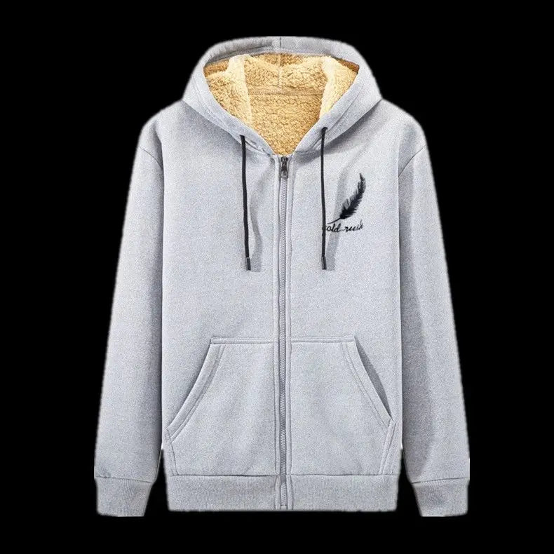 Men Sherpa Lined Thermal Hoodie 2025 Winter Windproof Zip Up Streetwear Outerwear