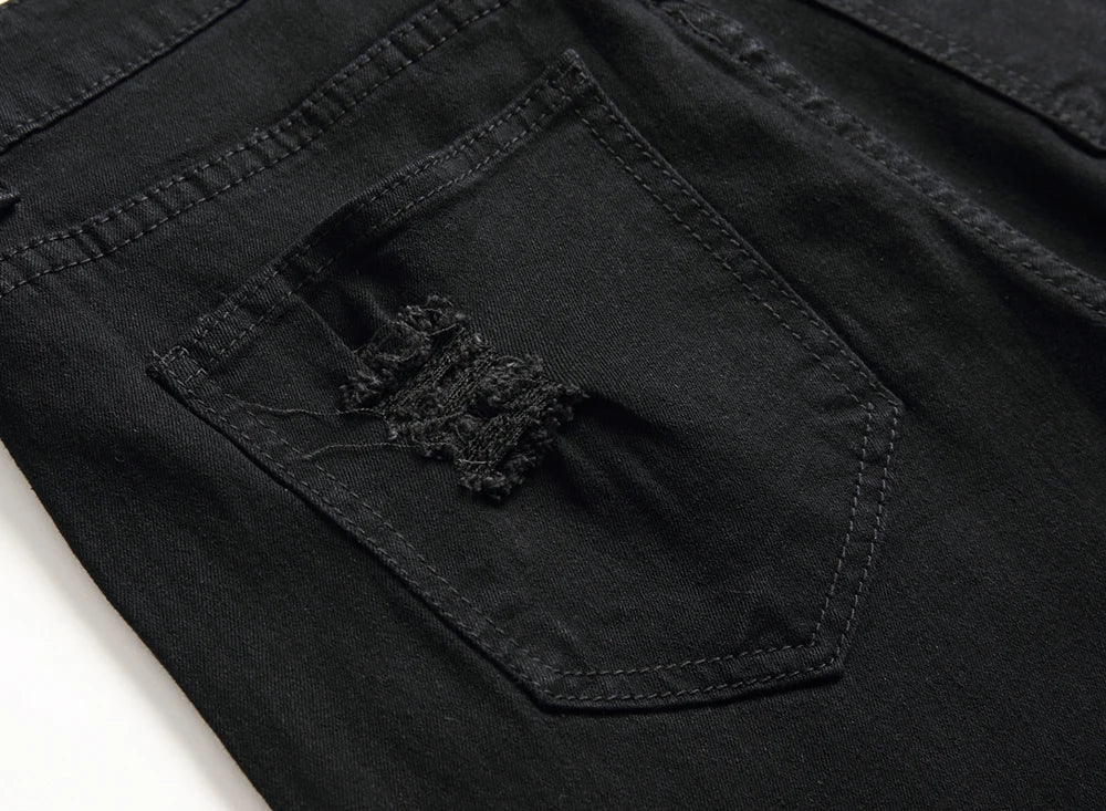 Jeans For Men Fashion Ripped Biker Skinny Denim Trousers High Street Slim Jogging Pants Homme