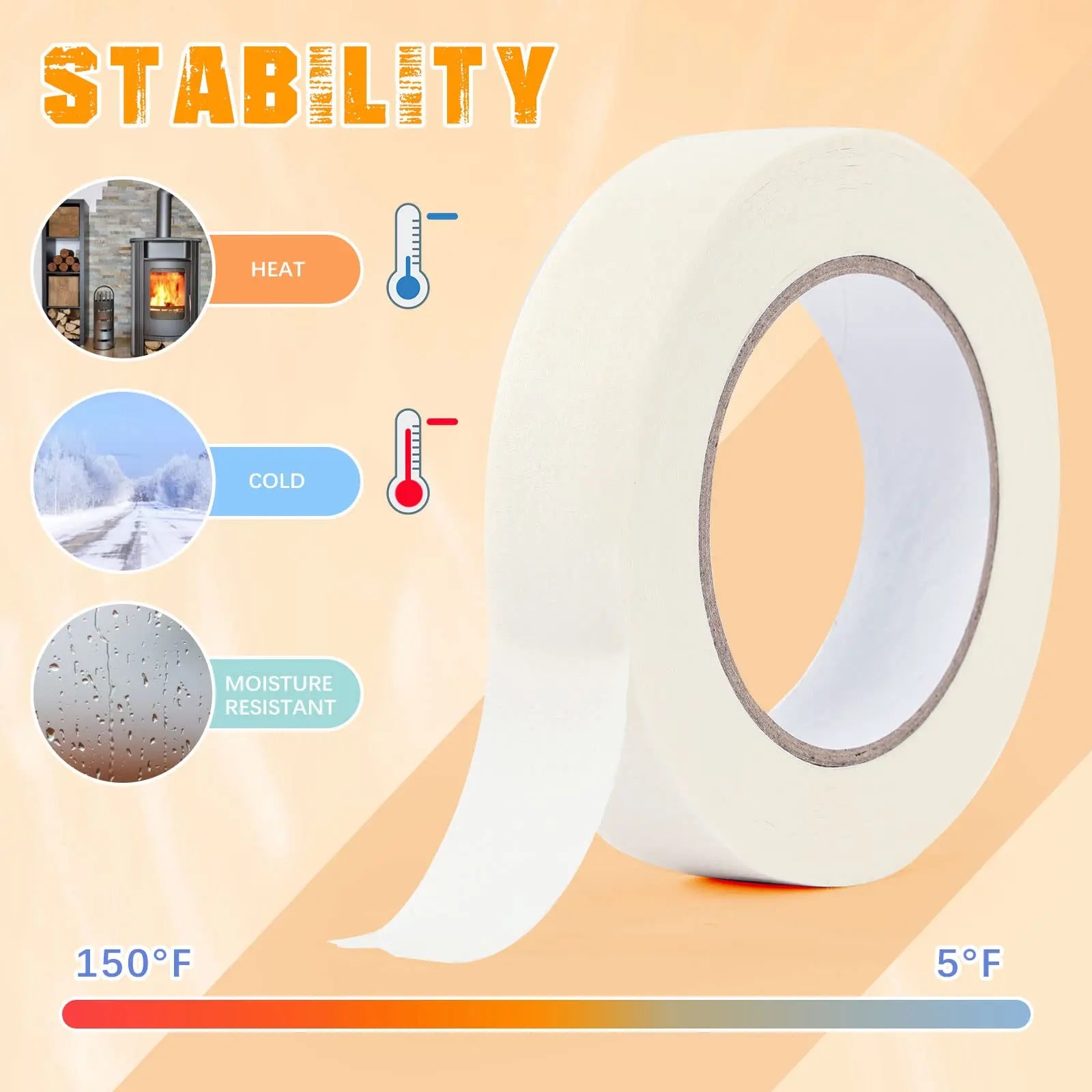 3-Pack Masking Tape 2in x 55yd | General Purpose Multi-Surface Tape for Painting & Craft