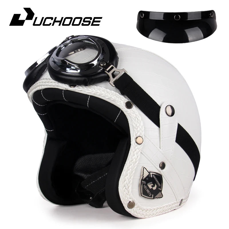 UCHOOSE 3 Quarter Open Face Motorcycle Helmet Classic Vintage