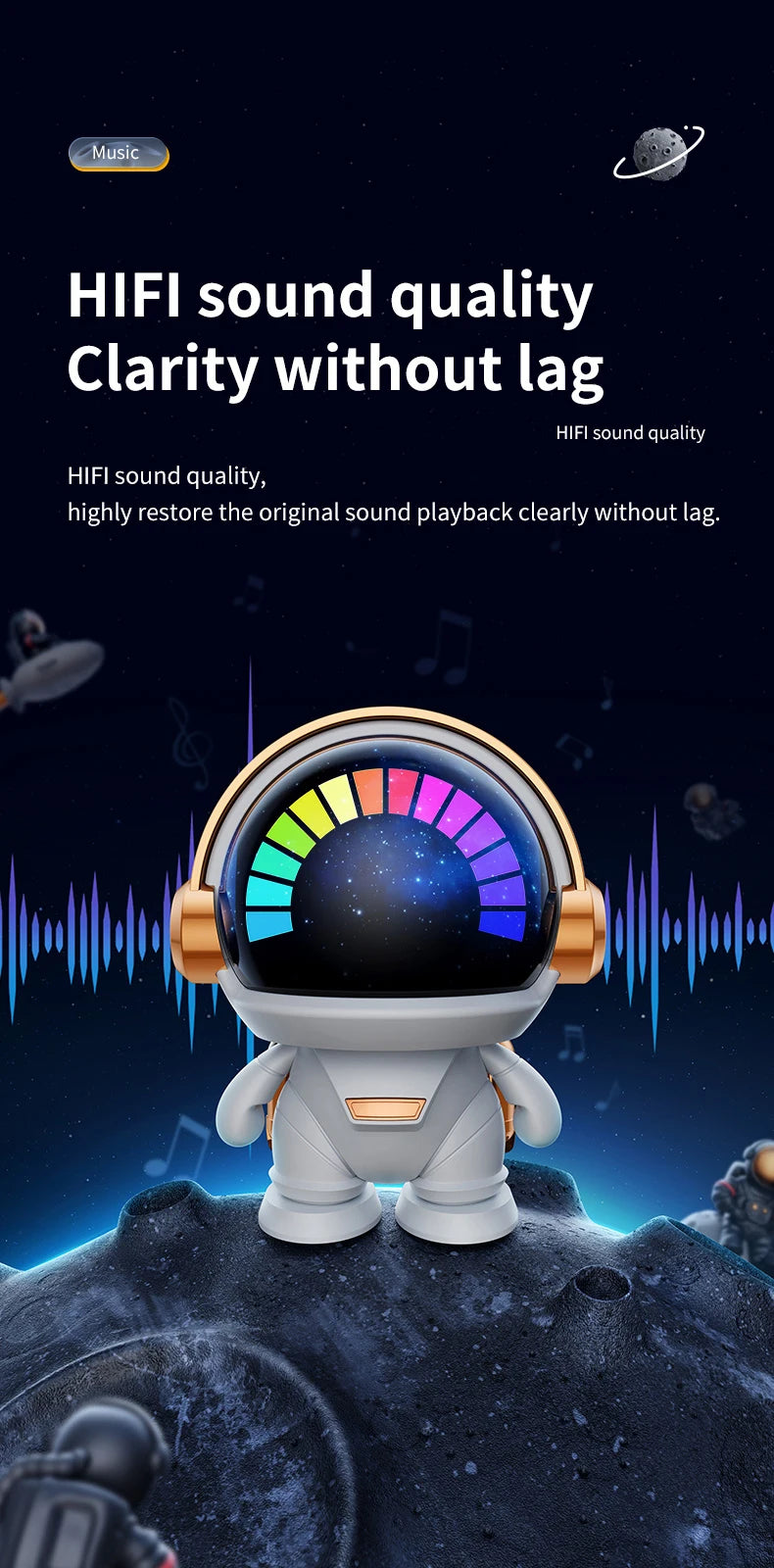 Astronaut Bluetooth Speaker – Hi-Fi Subwoofer & Galaxy Night Light