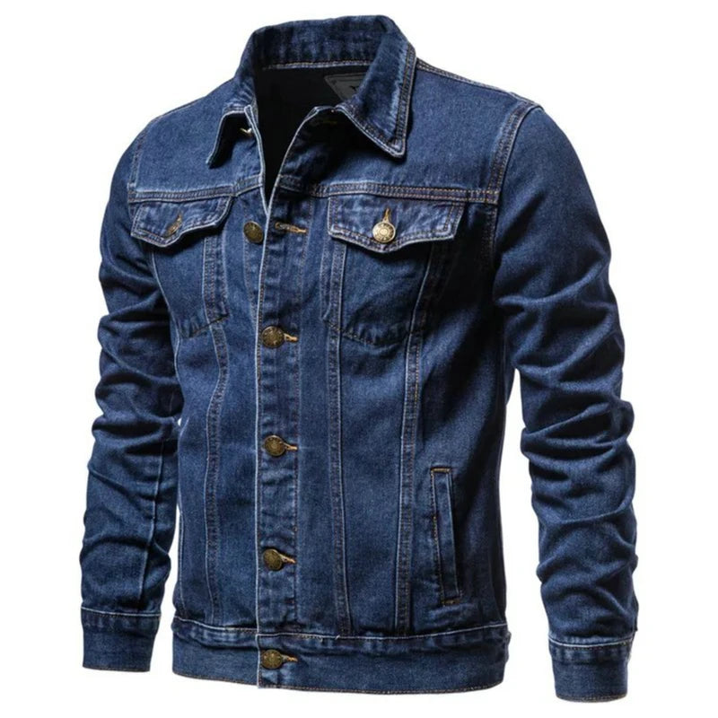 New Autumn Men Casual Workwear Denim Jacket Loose Fit Solid