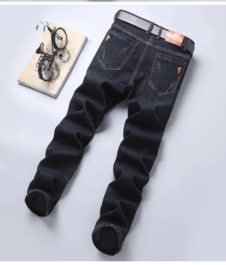 Men Fashion Straight Jeans 2024 New Stretch Slim Fit Comfortable Soft Business Denim Trousers Male Brand Clothing
