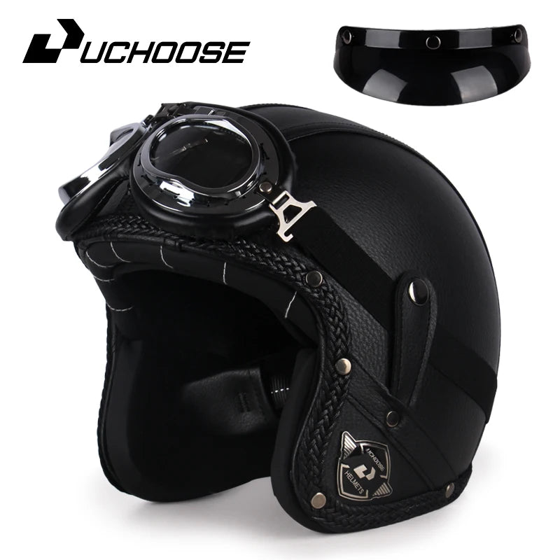 UCHOOSE 3 Quarter Open Face Motorcycle Helmet Classic Vintage