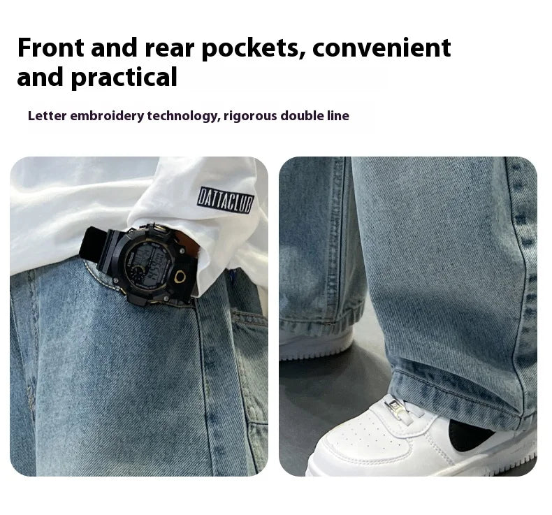 Kids Straight Wide Leg Workwear Jeans Casual Pants