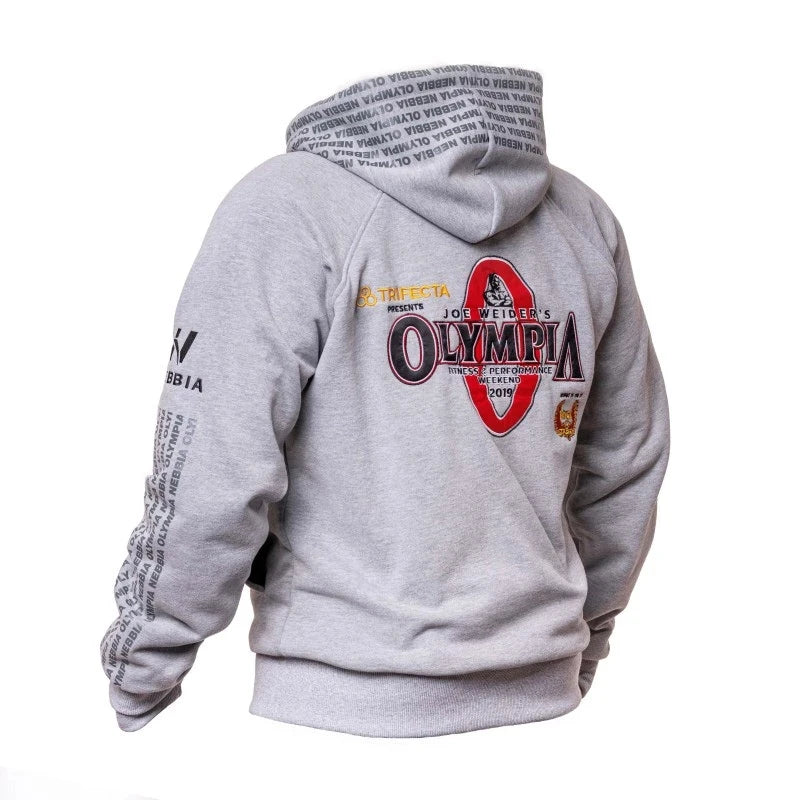 2026 New OLYMPIA Men Gyms Hoodies Gyms Fitness Bodybuilding Sweatshirt Pullover Sportswear Male Workout Hooded Jacket Clothing