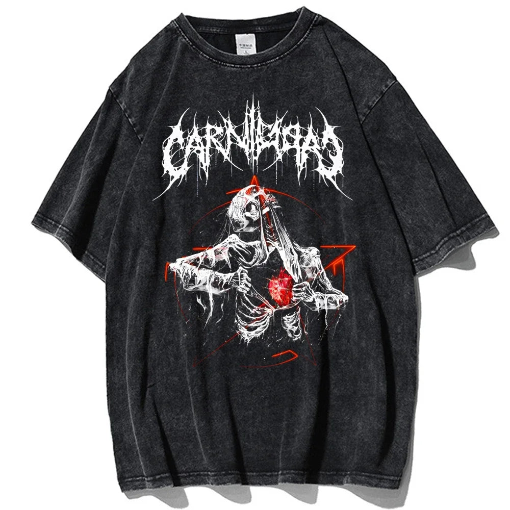 Gothic Printed T Shirts Summer Cotton Vintage Acid Wash T-Shirt Tees Hip Hop Streetwear Harajuku Men's TShirt Women Casual Tops