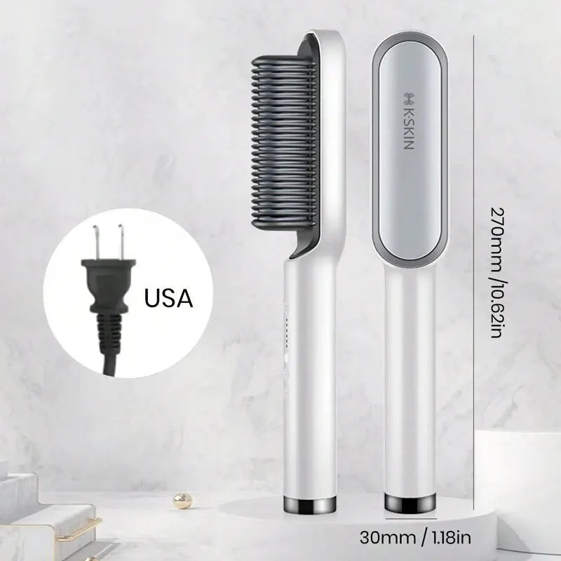 KSKIN 2-in-1 Hair Straightener Brush - Ionic Ceramic Hair Flat Iron Comb,Pink