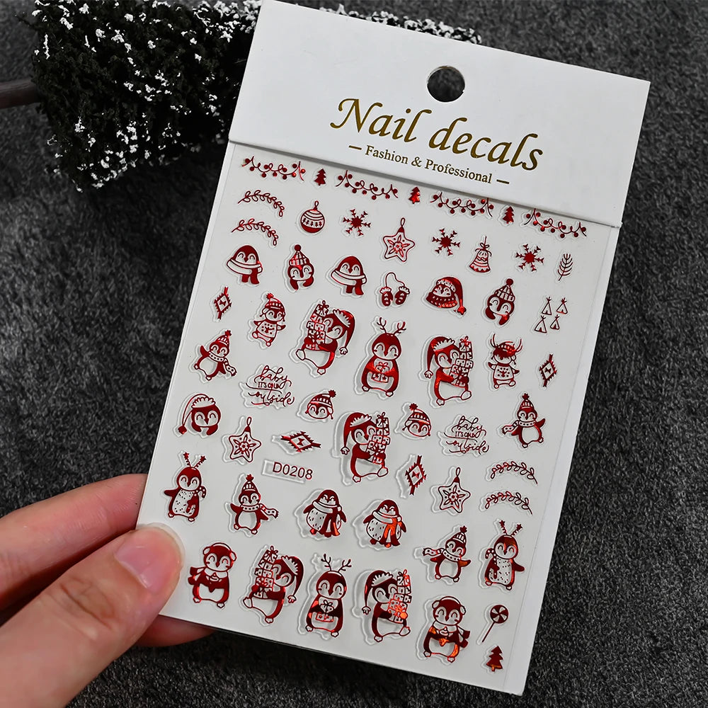 Christmas Santa Claus Elk Nail Art Stickers Snowman/Snowflake Cartoon Sliders