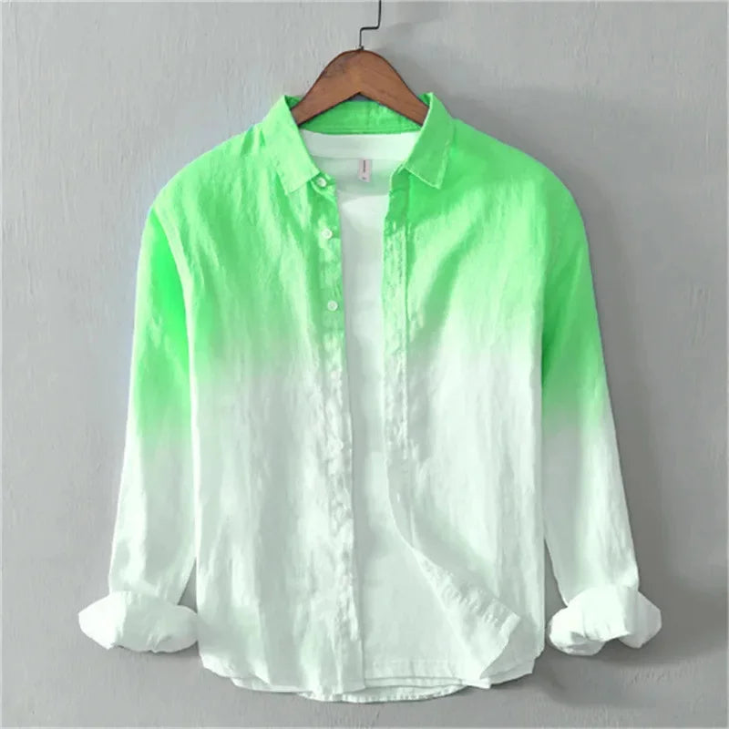 Men’s Long Sleeve Linen Shirt Casual Gradient Design