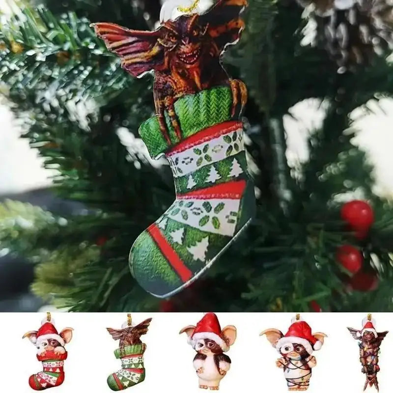Xmas Gremlins Santa Hat Socks Dog Honeycomb Ball Christmas Tree Pendant Christmas Party Decorations Children Christmas Gift - trendingshoping.com