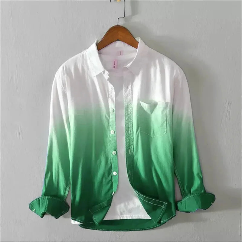 Men’s Long Sleeve Linen Shirt Casual Gradient Design