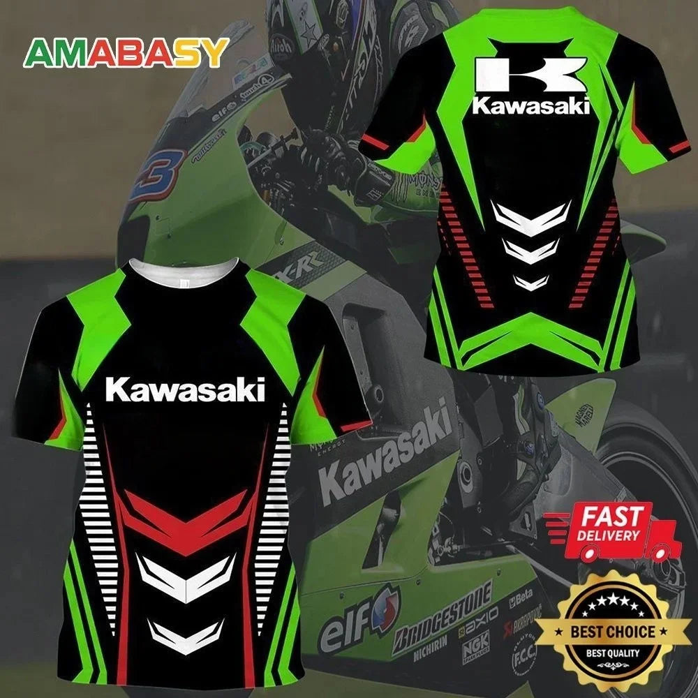 Kawasaki Racing Team Men’s T-Shirt Quick Dry Short Sleeve Motorcycle Sportswear