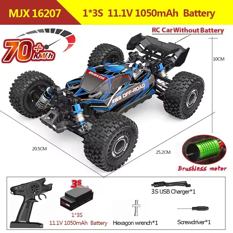 MJX Hyper Go 16207 Brushless Rc Car 70KM/H High Speed Remote Control Truck 1/16 2.4G 4WD Racing Car Off-Road  Drift Cars - trendingshoping.com