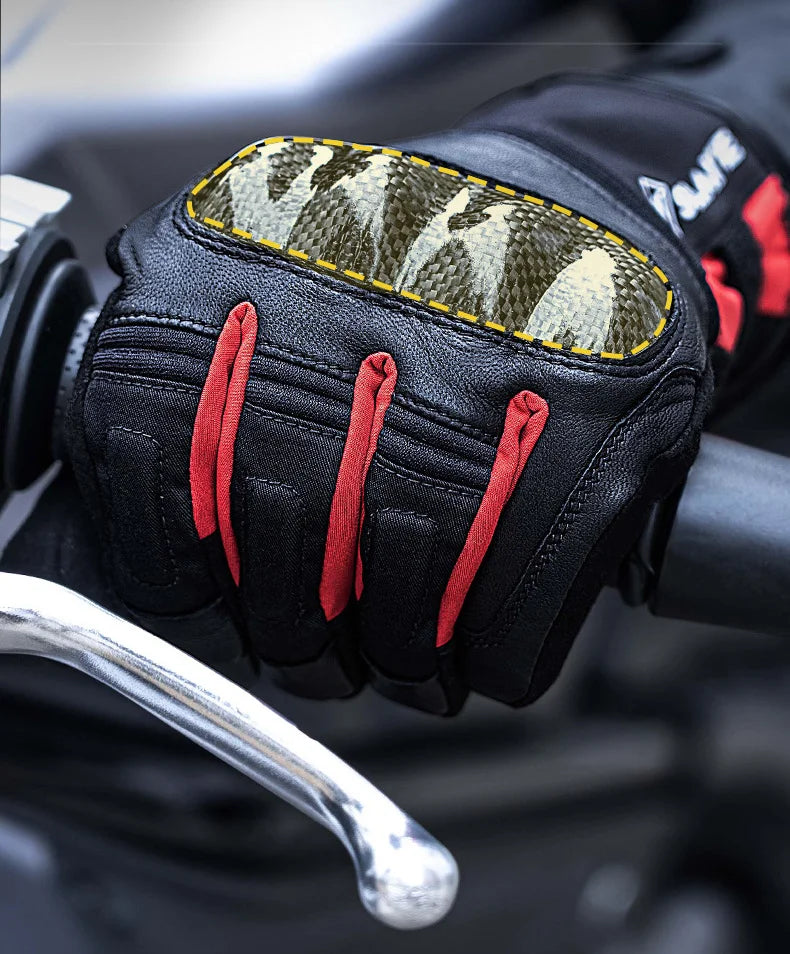 Waterproof Winter Motorcycle Gloves Genuine Goatskin Leather Warm Touch Screen