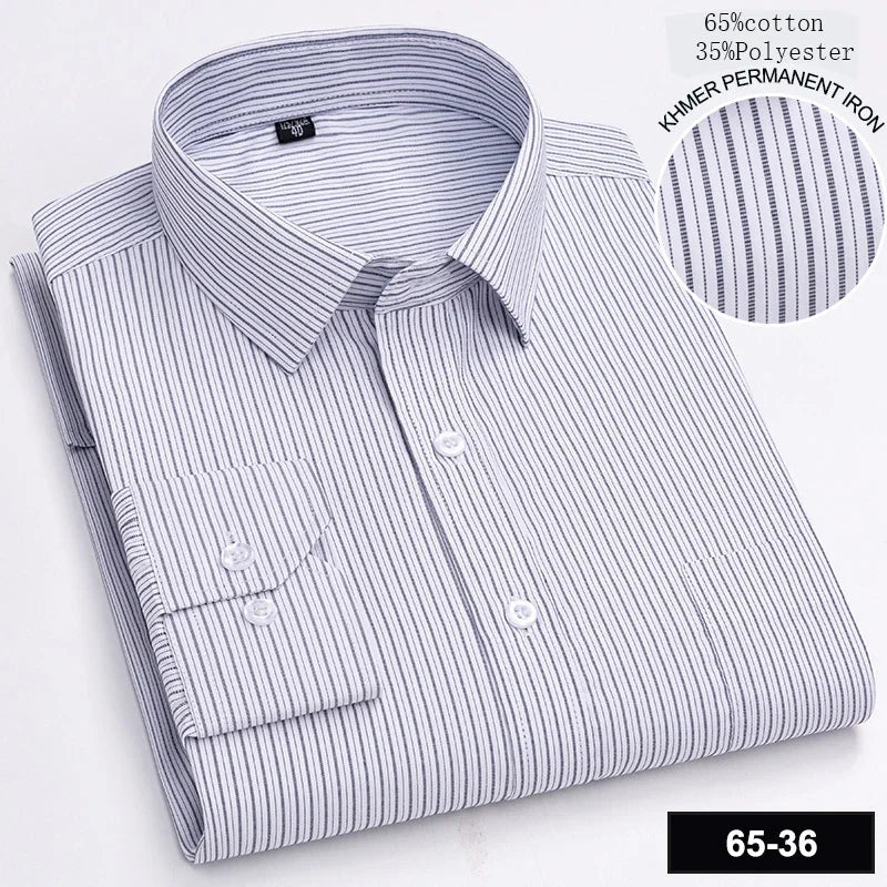 Men's Slim Fit Long Sleeve Shirt – Formal Plain Cotton Shirt with Single Pocket, Soft Plaid Office & Designer Tops"