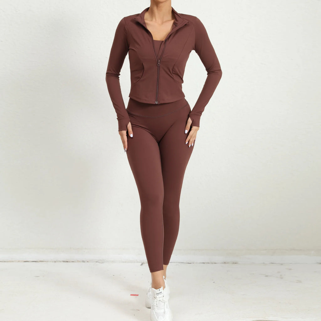 Women’s 2-Piece Yoga Gym Set - Zip-Up Sports Jacket & High-Waist Leggings
