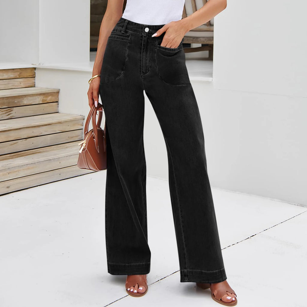 Womens High Waist Spring Wide Leg Straight Jeans Retro Style