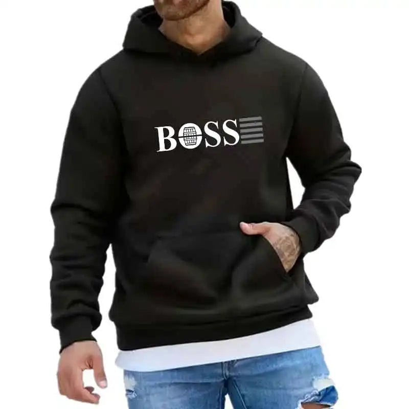 Boss Men’s Hooded Sweatshirt for Outdoor Sports & Jogging – Casual Streetwear, Spring Wear