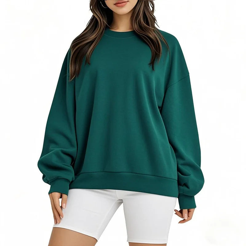 Women's Round Neck Pullover Sweatshirt - Loose Fit Long Sleeve Sports Casual Top for Spring/Autumn