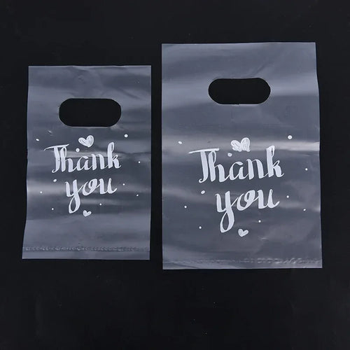 100Pcs Mini Thank you Plastic Gift Bags Wedding Candy Bags Shopping Carrier Bags - trendingshoping.com