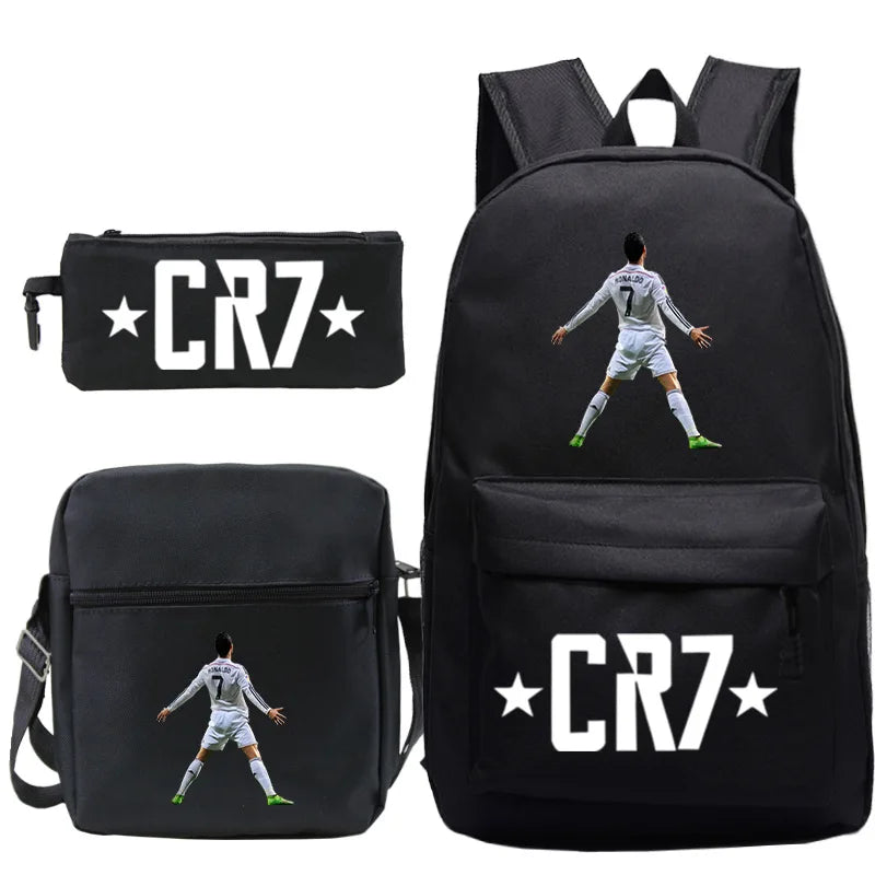 cr7 3-Piece Sport Athletic Backpack Set - Lightweight School Bag with Laptop Sleeve & Matching Pouches - Teens Travel Mochila