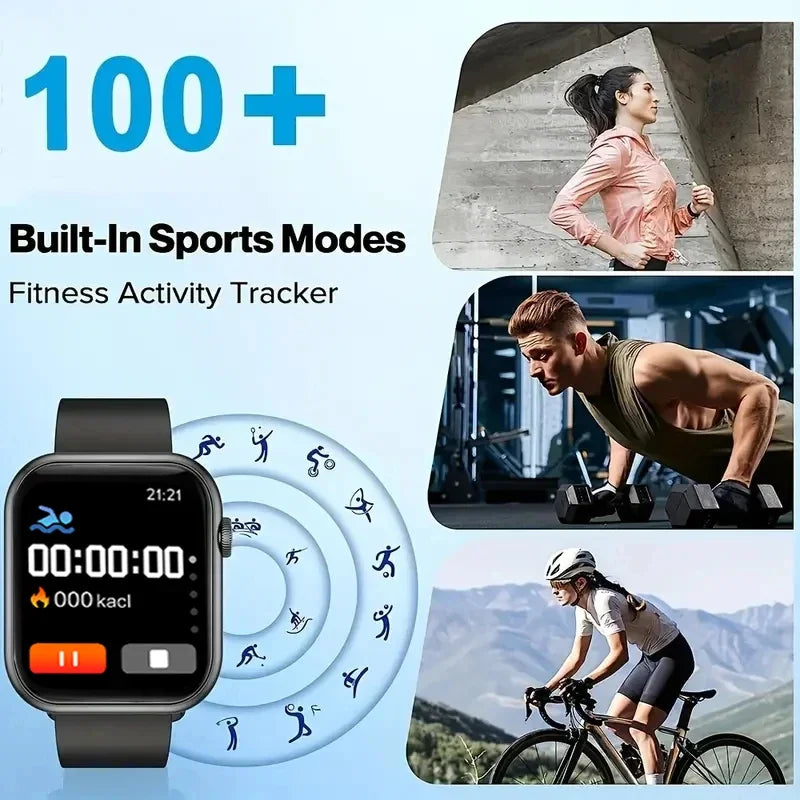 2025 New Smartwatch for Men & Women – 1.73'' Screen, Bluetooth Call, Blood Oxygen & Pressure Monitoring, Compatible with Android & iOS