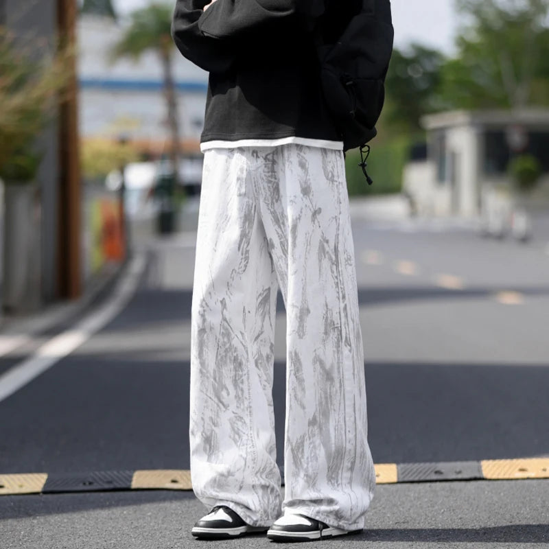 Jeans Mens Classic Straight Leg Jeans White Tie Dye Denim Pants Unisex Fashion Casual Trousers Streetwear Hip Hop Style Washed - trendingshoping.com