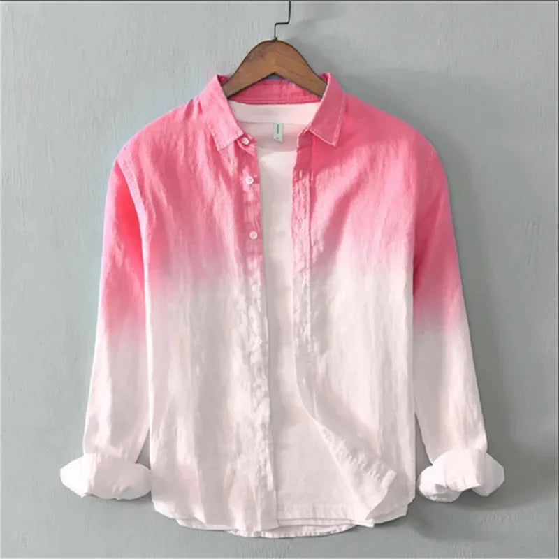 Men’s Long Sleeve Linen Shirt Casual Gradient Design