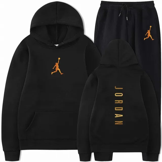 Men's Essential Winter Tracksuit - Heavyweight Solid Color Hoodie & Stretch Jogger Set - 2-Piece Urban Sportswear