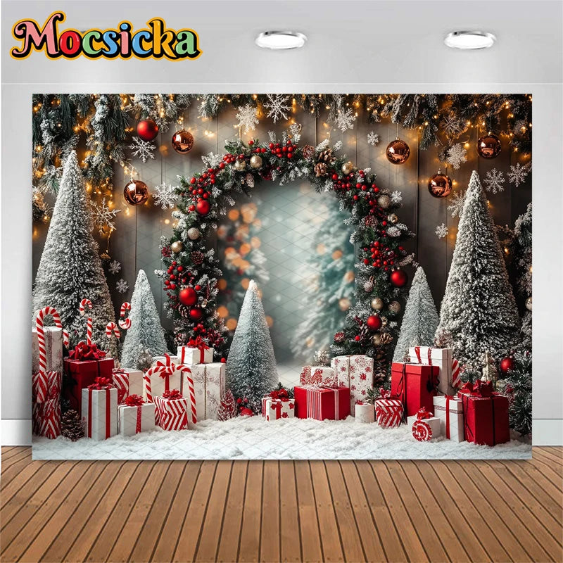 Christmas Photography Background Xmas Tree Gifts Snowflake Decoration