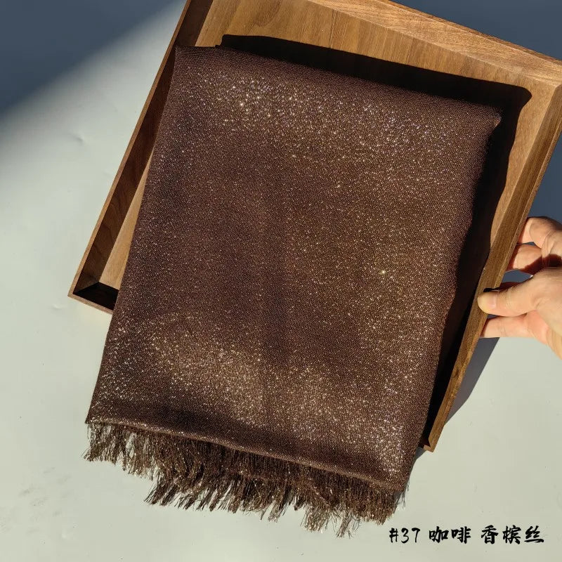 Lastest Brand Design Scarf Shiny Solid Color Shawls Rayon Fabric Gold Silk Silver Wire Head Shawl Fringe Hijab For Women