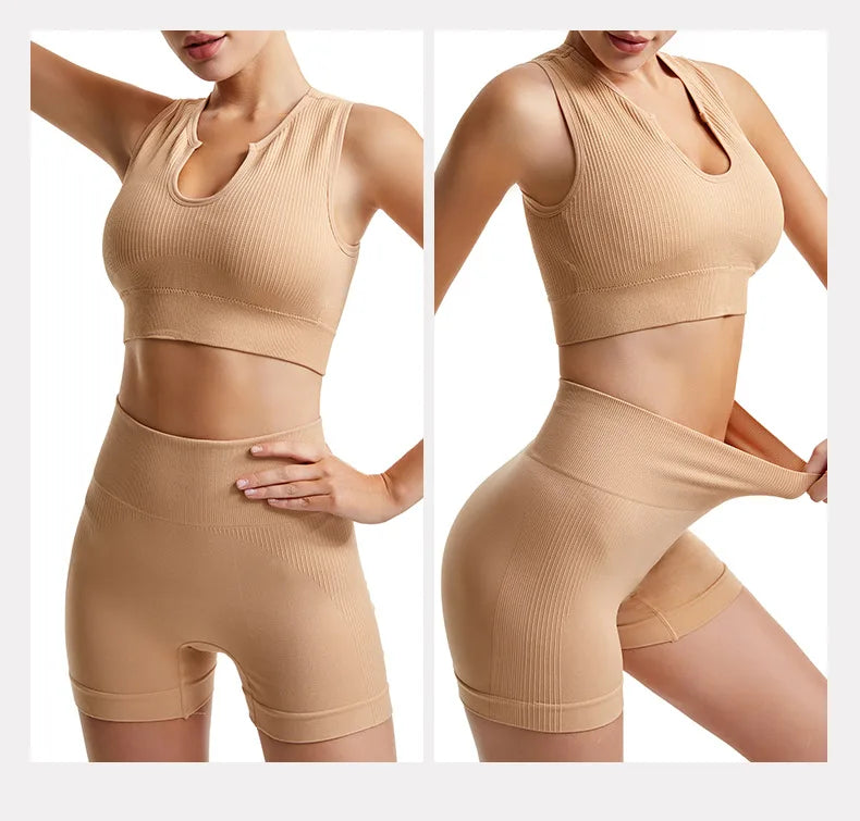 Women’s 2-Piece Seamless Yoga Set - High-Waist Leggings & Sports Bra Workout Suit