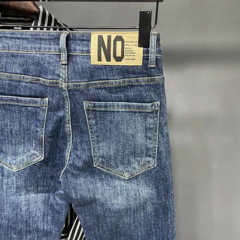 Jeans Men's Spring and Summer New High-end Trend Blue Slim-fitting Pants Brand Korean Streetwear High Street Retro Long Pants - trendingshoping.com