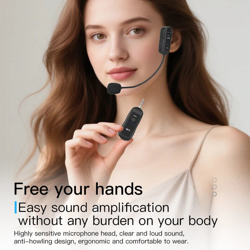 2.4GHz Wireless Lavalier Microphone Head-mounted Microphone Set with Receiver for Amplifier Voice Speaker Teaching Tour Guide