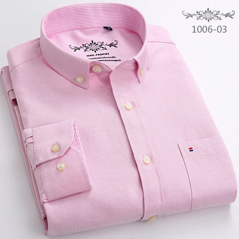 Men's Slim Fit Long Sleeve Shirt – Formal Plain Cotton Shirt with Single Pocket, Soft Plaid Office & Designer Tops"