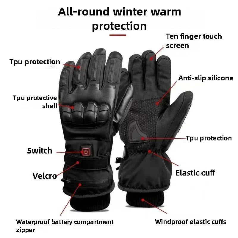 Rechargeable Heated Motorcycle Gloves Men Warm Tactical Cycling Gloves