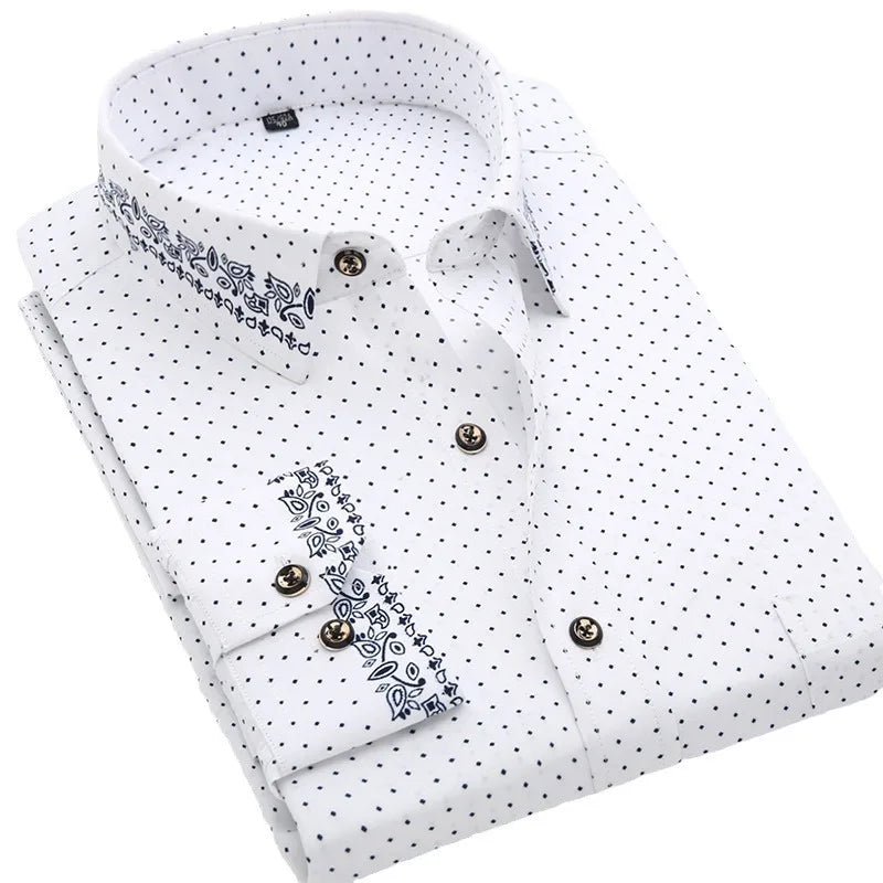 Men's Slim Fit Long-Sleeve Printed Shirt - Non-Iron Breathable Business Casual