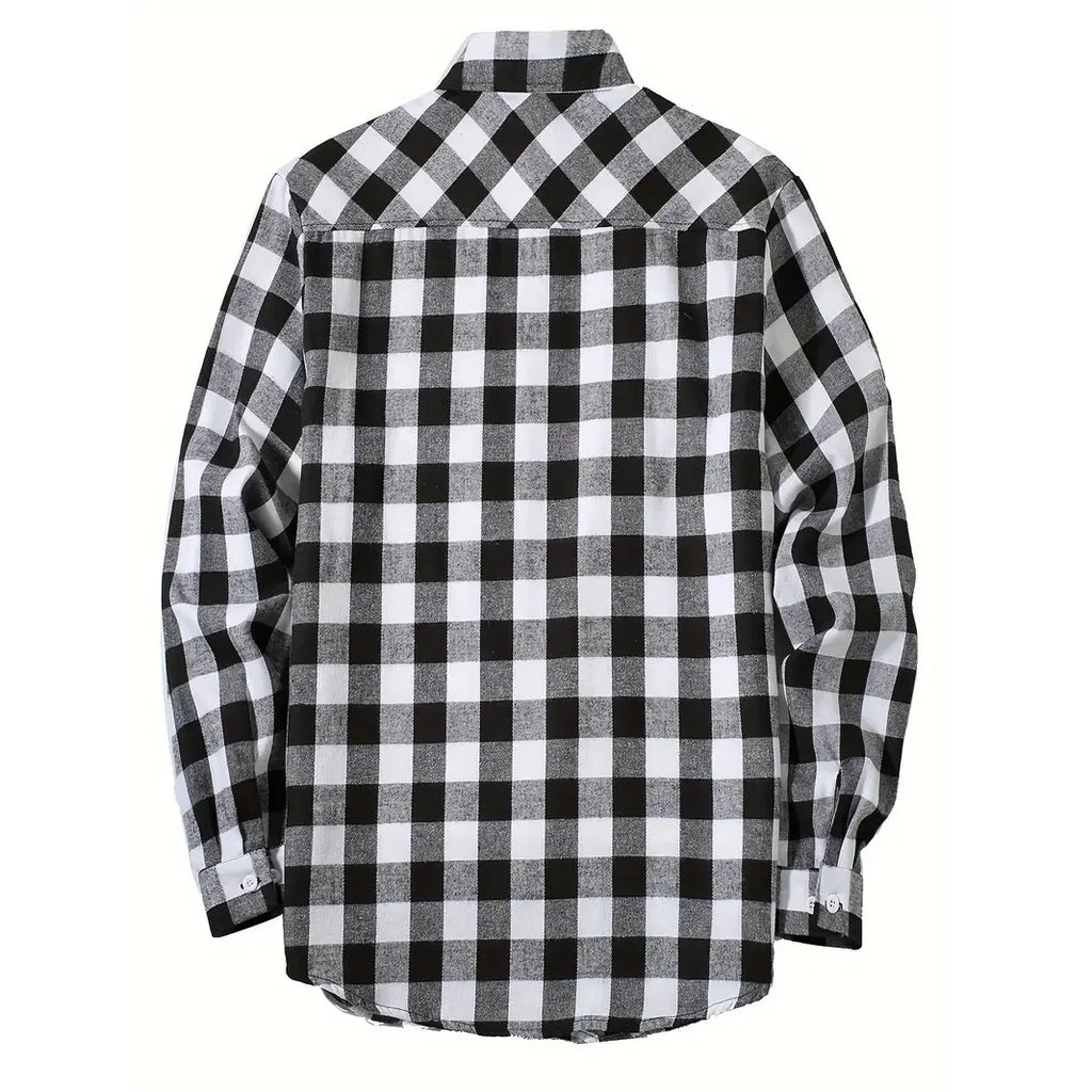 Men's Plaid Flannel Shirt – Long Sleeve Smart Casual Top with Two Chest Pockets, Spring & Autumn Style