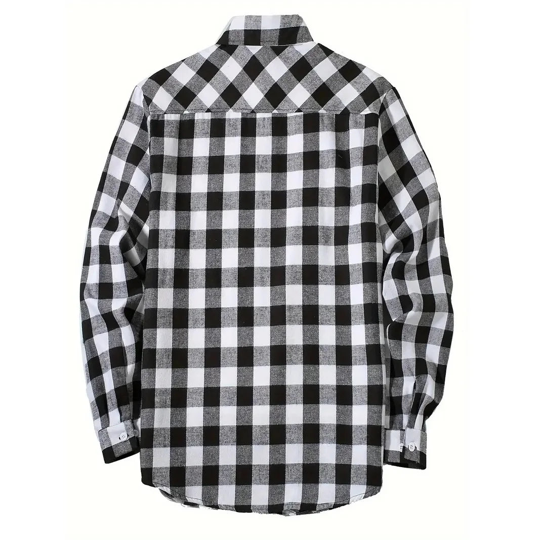 Men's Plaid Flannel Shirt – Long Sleeve Smart Casual Top with Two Chest Pockets, Spring & Autumn Style