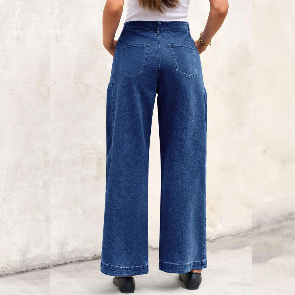 Womens High Waist Spring Wide Leg Straight Jeans Retro Style