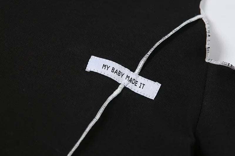 Patchwork Black T-shirts Gothic One Shoulder Sleeve Y2k Crop Tops Ruffles Hem Hip Hop Techwear Women Tees 2025