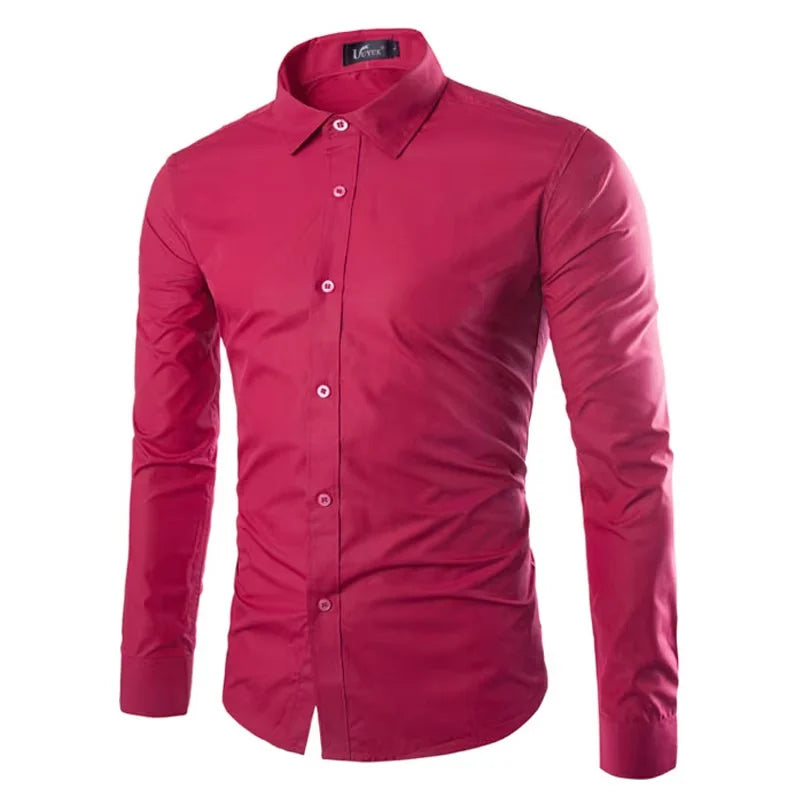 Men’s Solid Color Long Sleeve Casual Shirt Candy Color Fashion Shirt