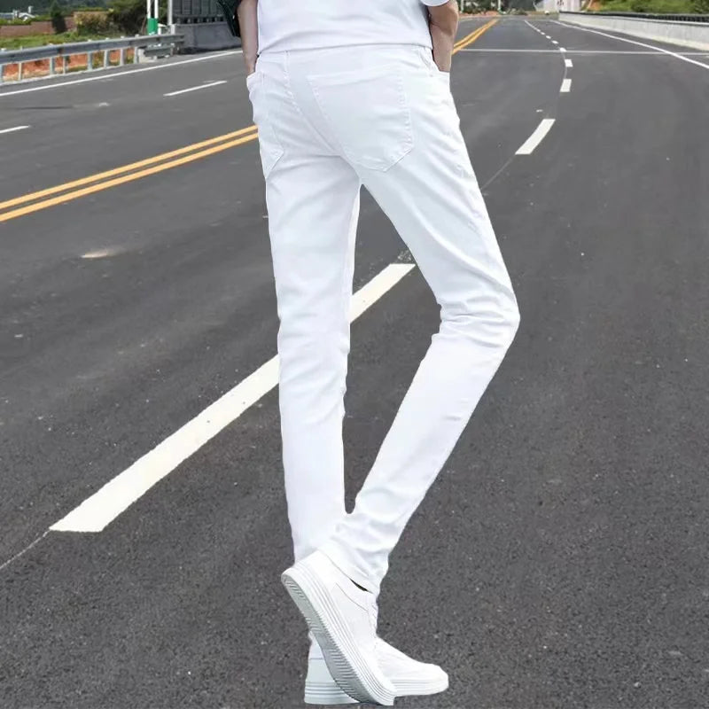 Men's Slim Fit Stretch Skinny Jeans - High Quality Black & White Denim Pants