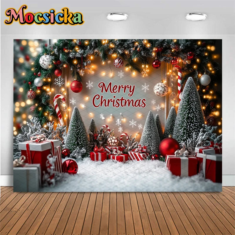 Christmas Photography Background Xmas Tree Gifts Snowflake Decoration