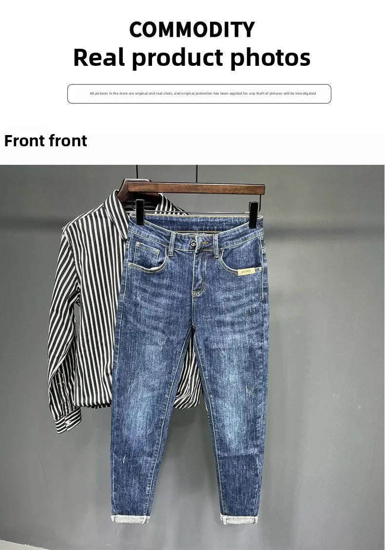 Jeans Men's Spring and Summer New High-end Trend Blue Slim-fitting Pants Brand Korean Streetwear High Street Retro Long Pants - trendingshoping.com