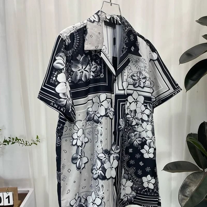 Men's Luxury Paisley Floral Shirt - Short Sleeve Digital Print Casual Top
