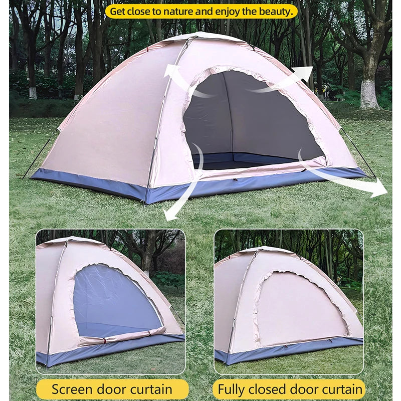 Outdoor Camping Tent Portable Hand Built Windproof Rain Sun Protection Hiking Tent For Couples And Children Double Bed Use