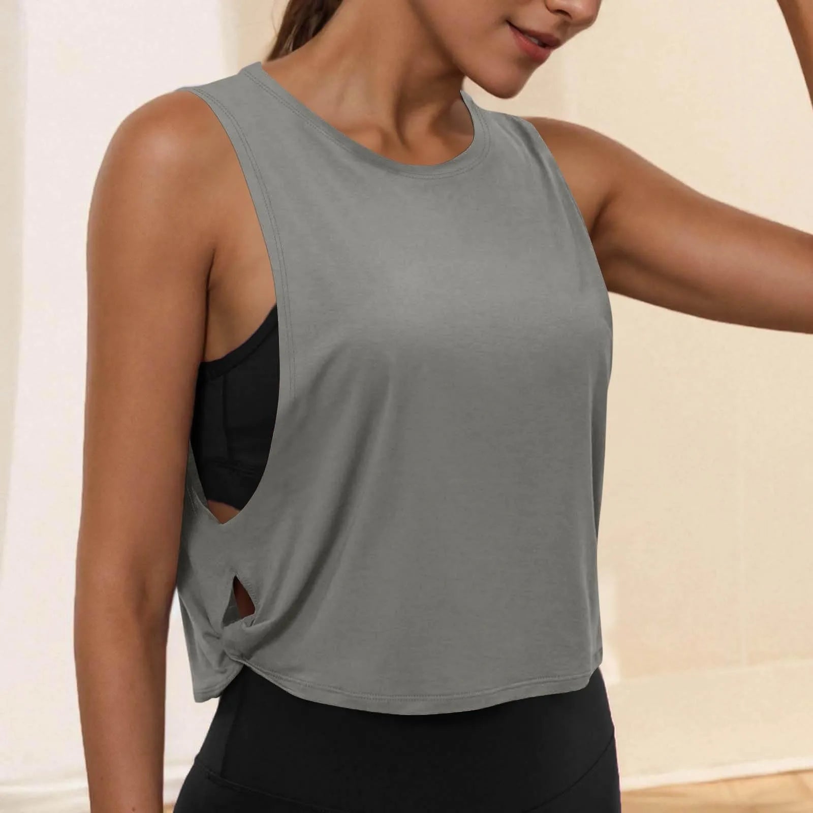 Women’s Sleeveless Yoga Top Breathable Workout Tank Crop Top Athletic Running Vest