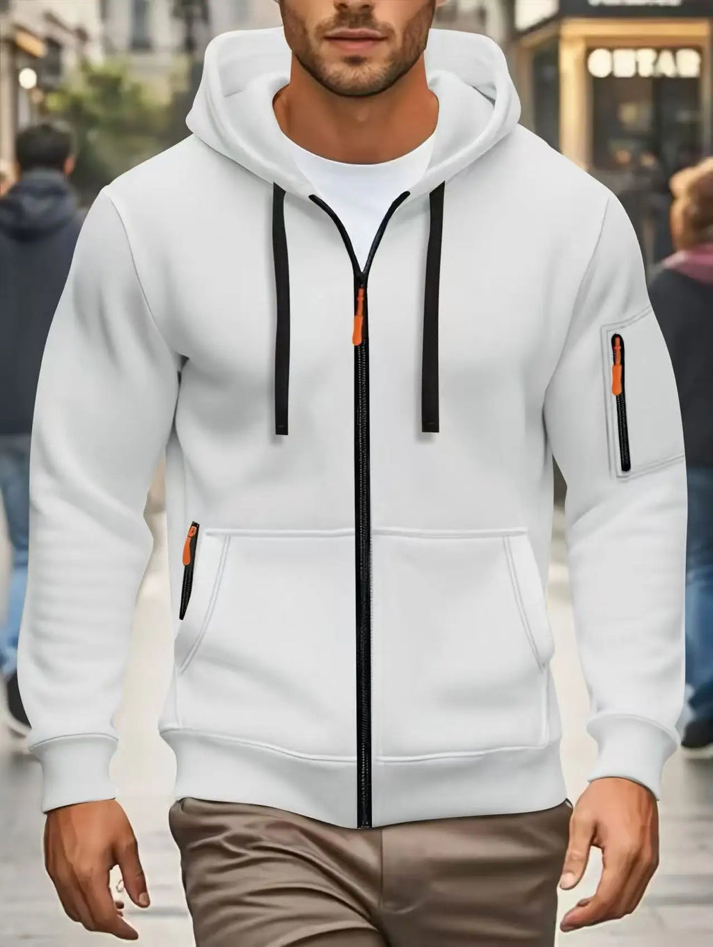 Men’s Winter Warm Zip Hoodie – Casual Sweatshirt with Side Pockets for Outdoor Sports
